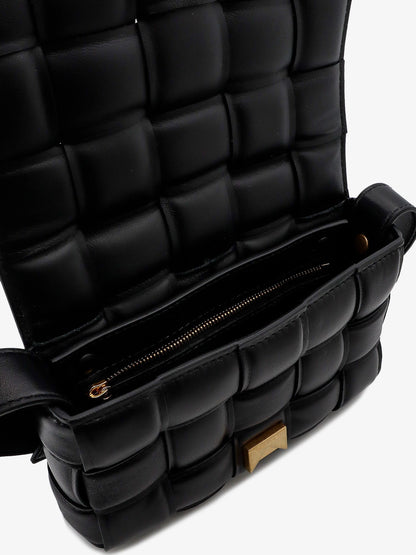 Padded leather shoulder bag with intrecciato motif thumbnail