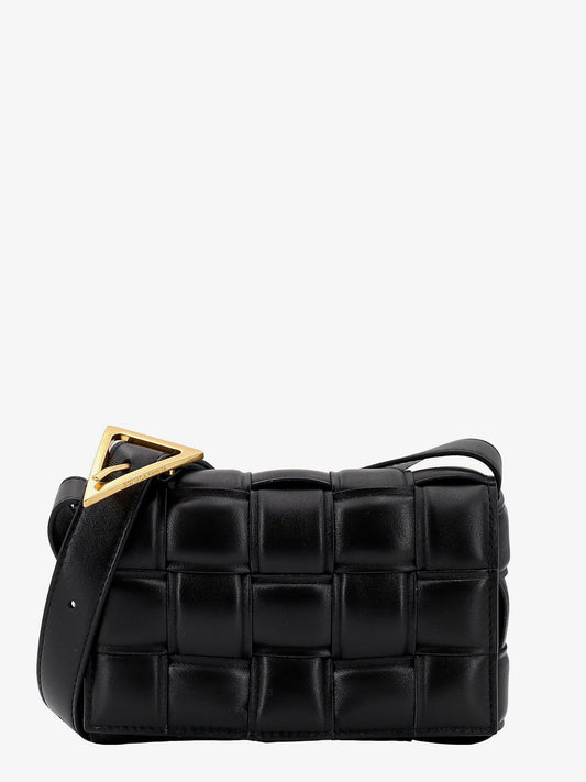 Padded leather shoulder bag with intrecciato motif