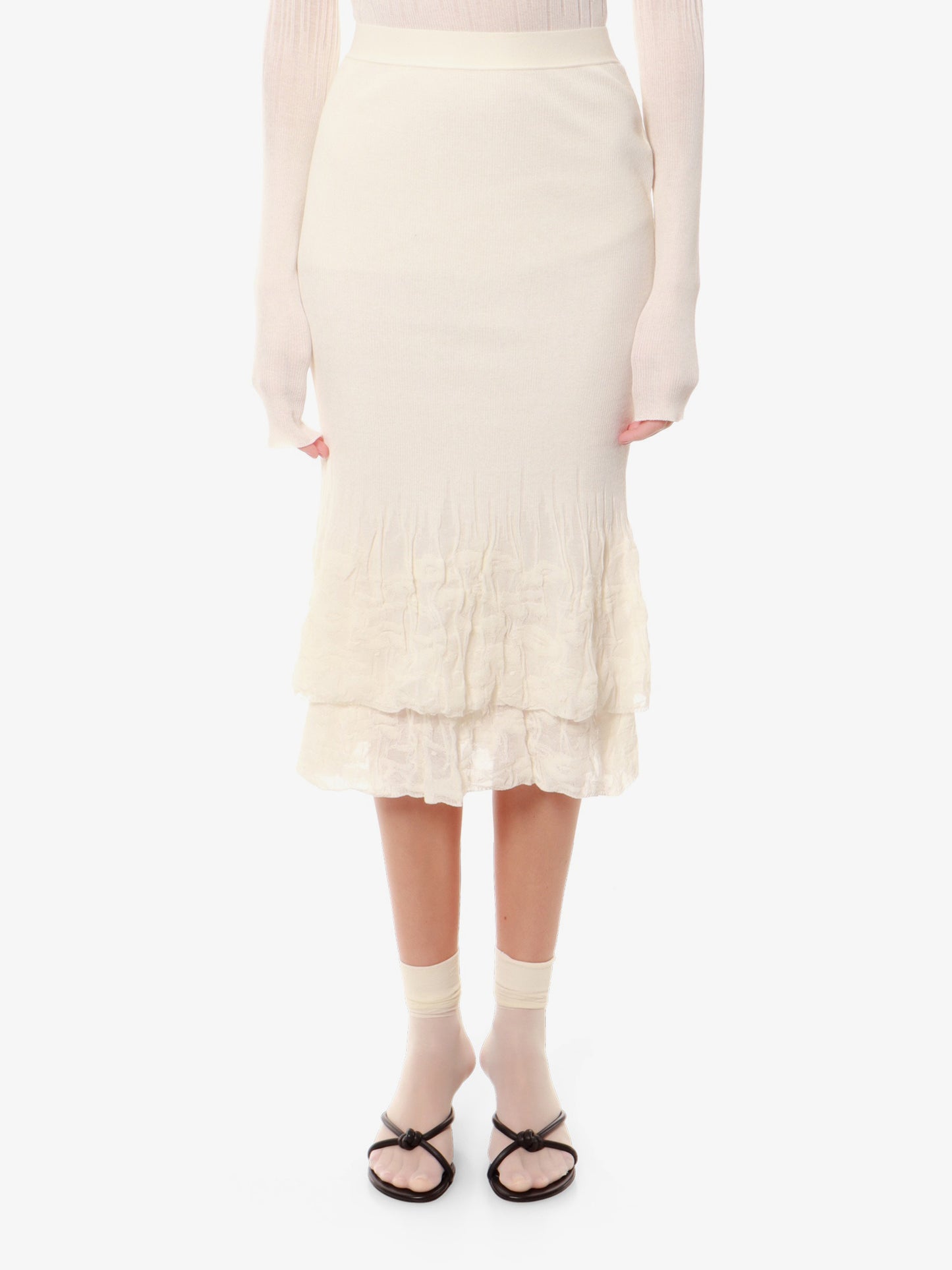 2 in 1 cotton blend skirt with floral embroidery
