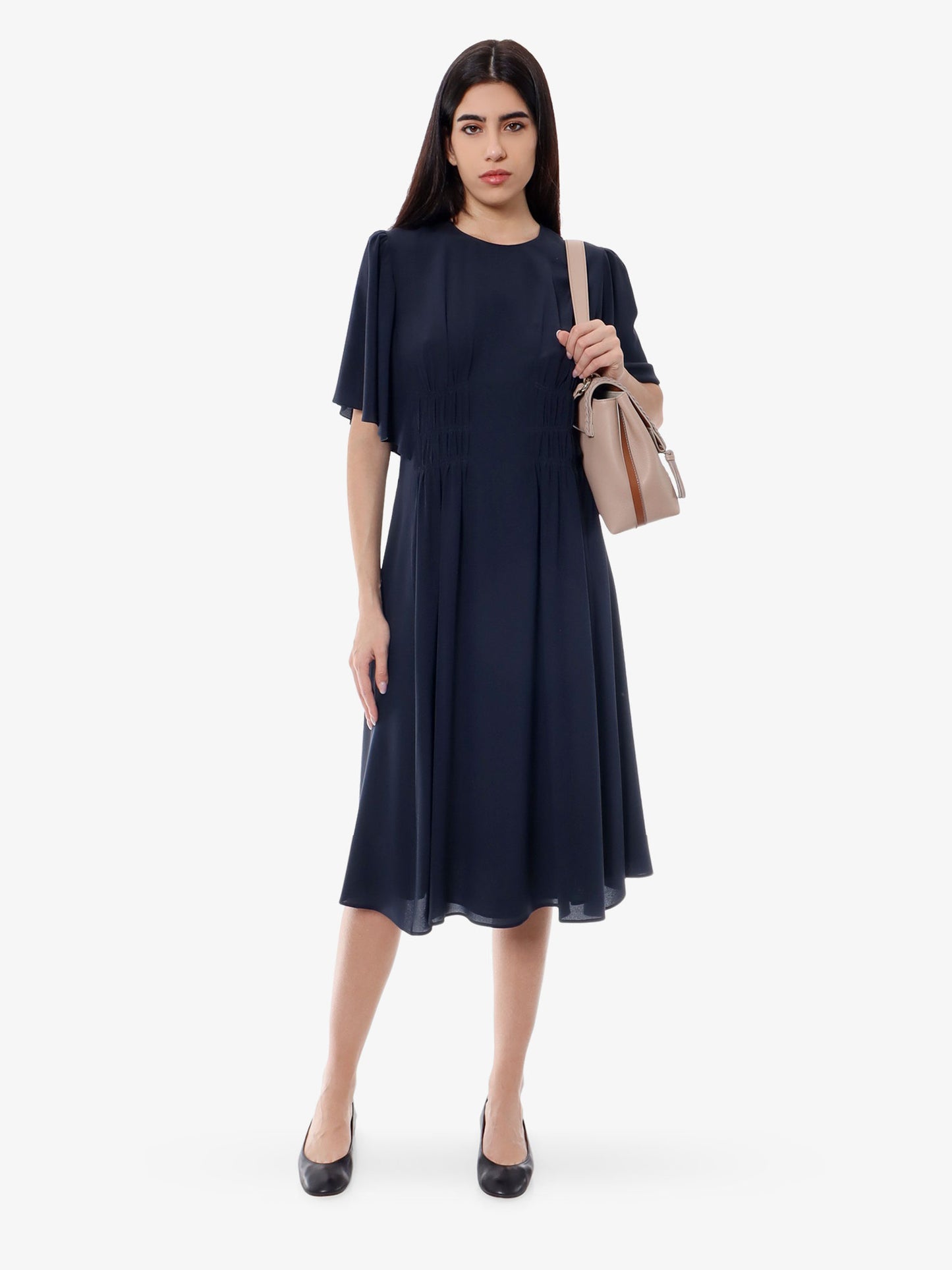 Silk dress with frontal drapery