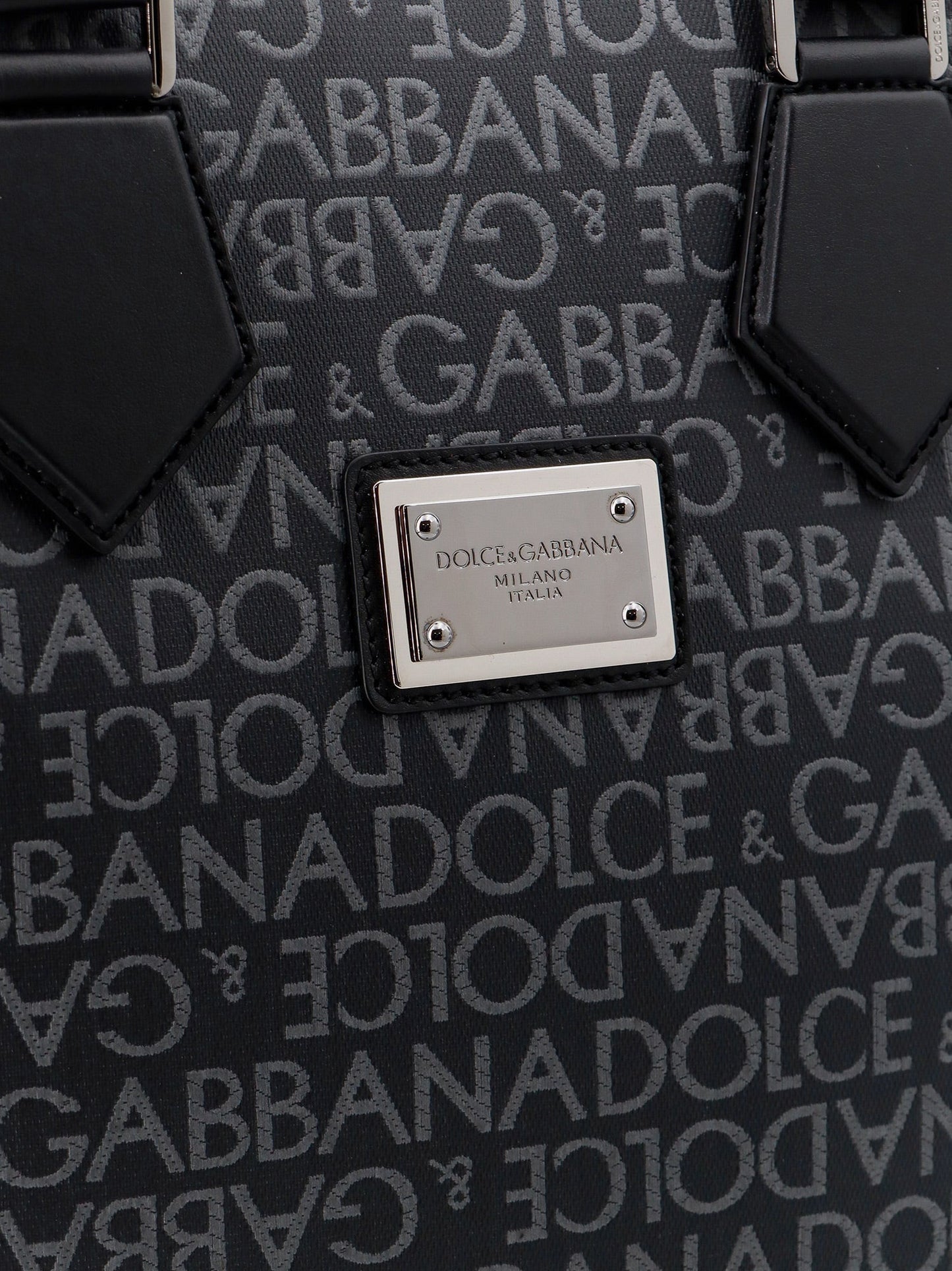 Coated canvas and leather handbag with all-over logo