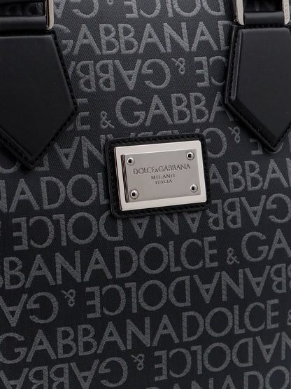 Coated canvas and leather handbag with all-over logo thumbnail