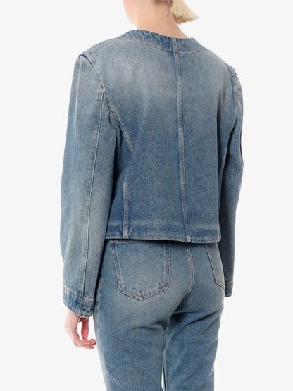 Denim jacket with metal 4g chain thumbnail