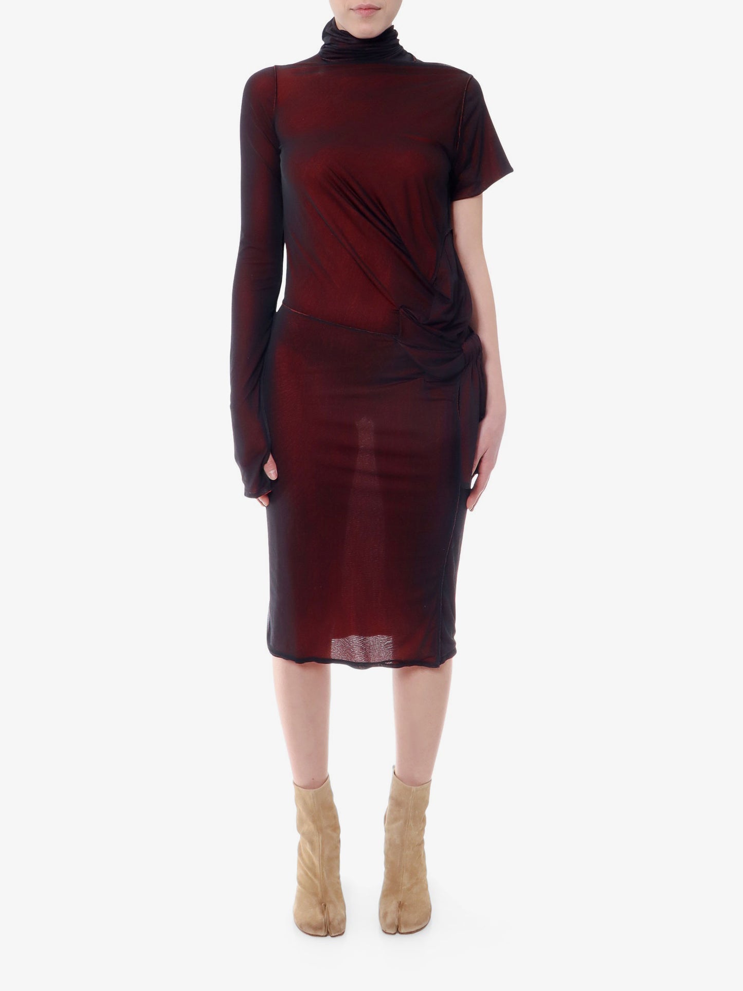 Viscose dress with asymmetric sleeves