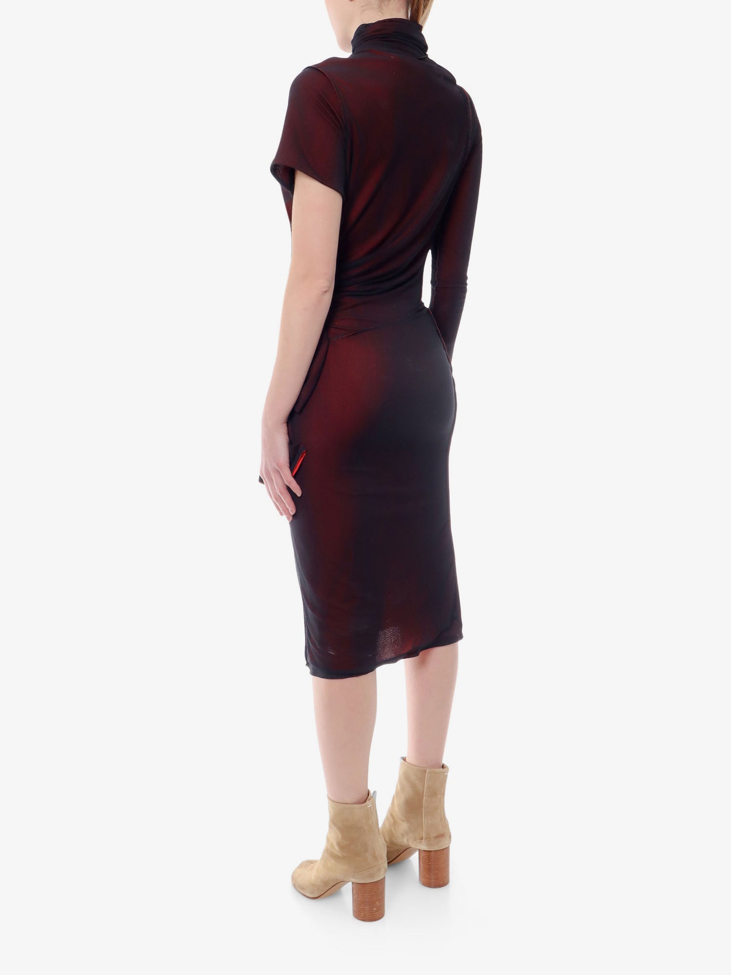 Viscose dress with asymmetric sleeves