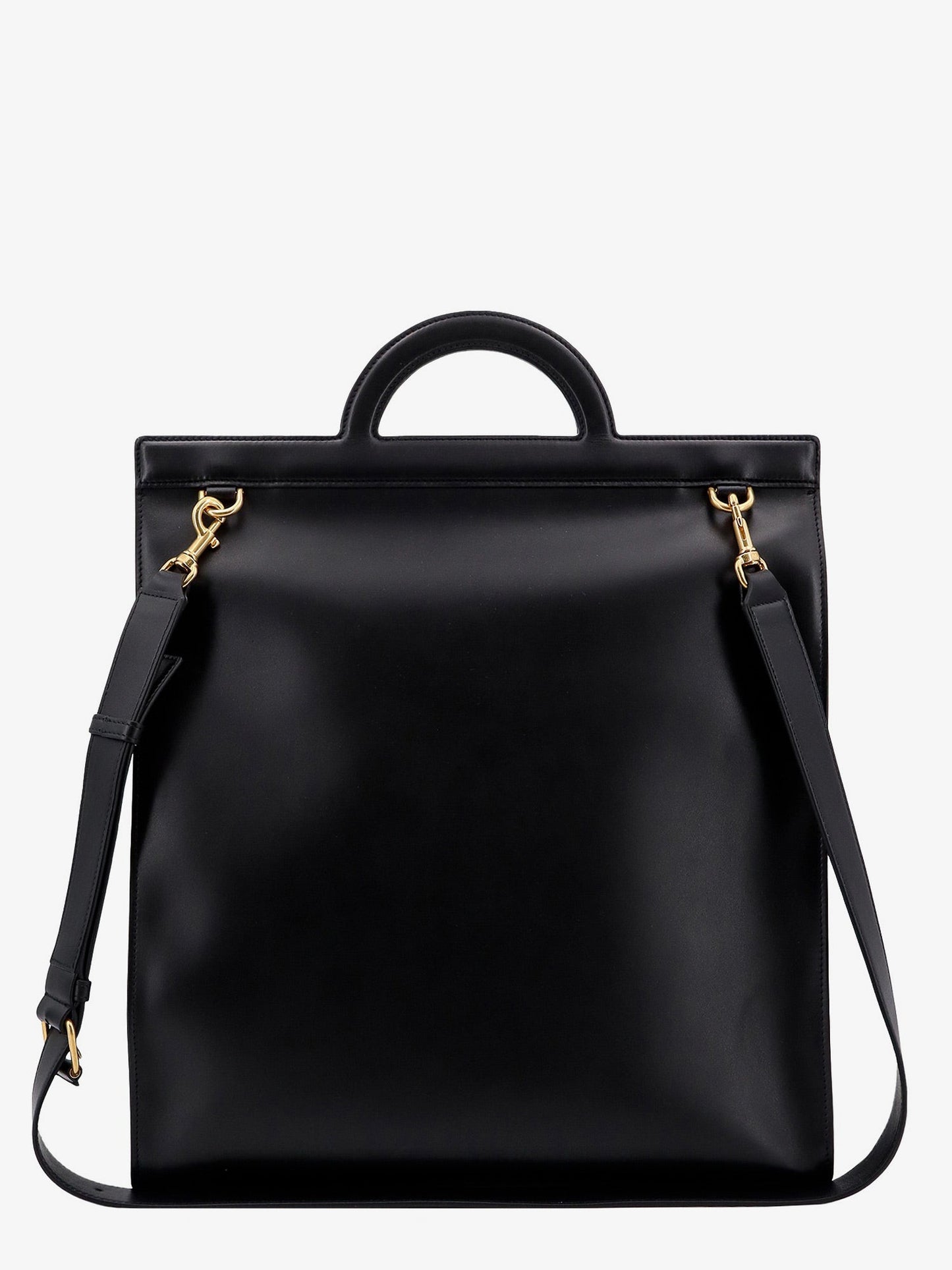 Leather handbag with frontal logo print
