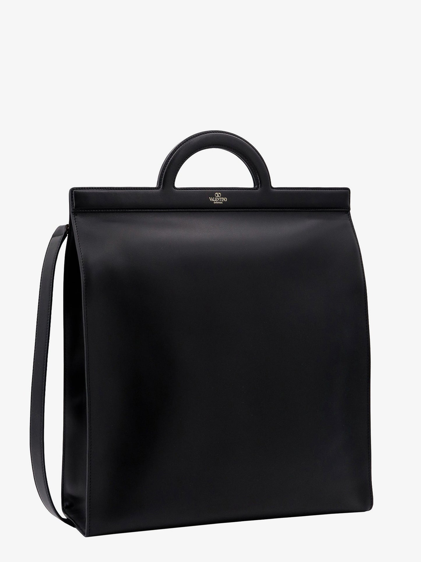 Leather handbag with frontal logo print