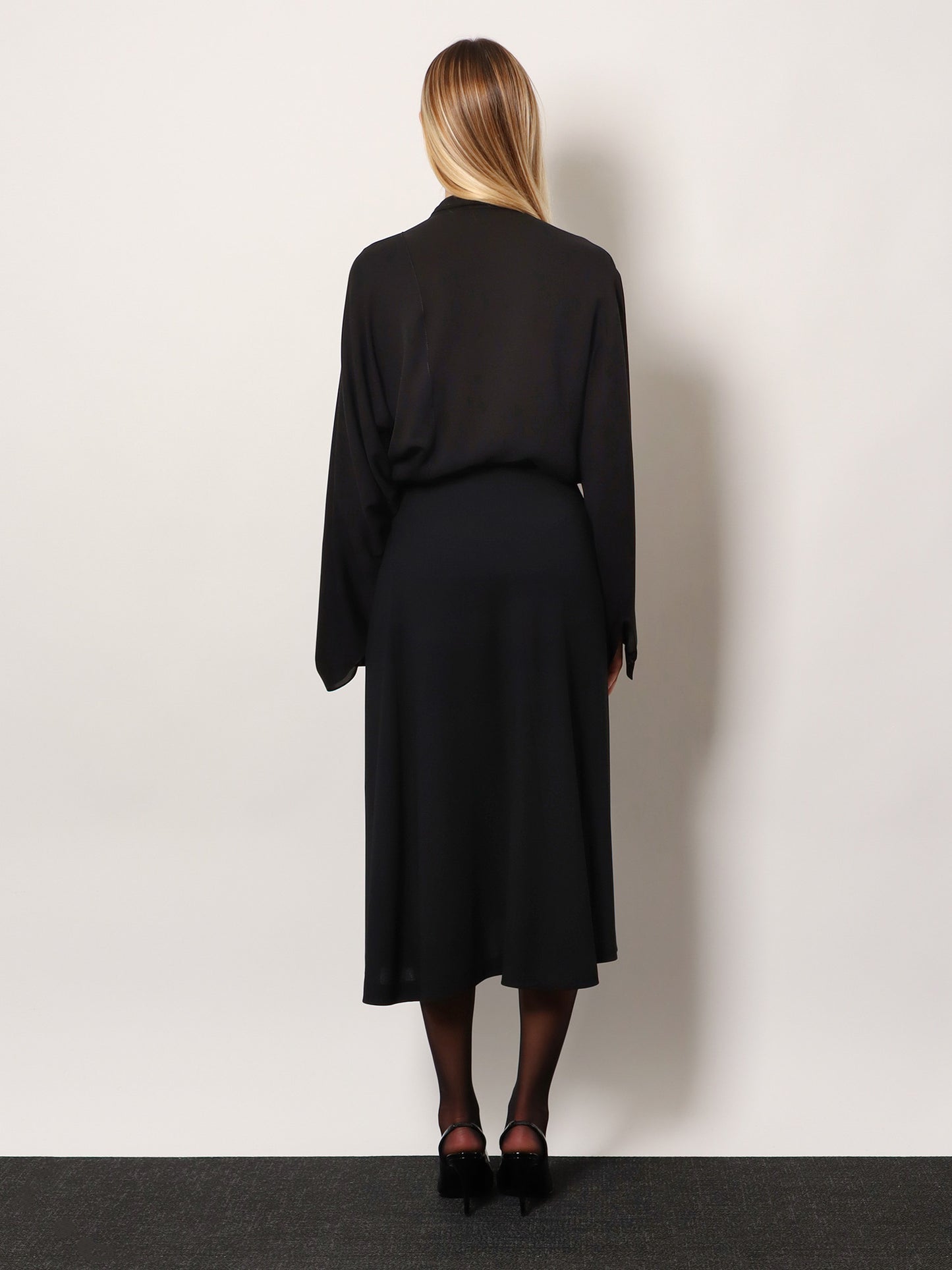 Draped crepe midi skirt