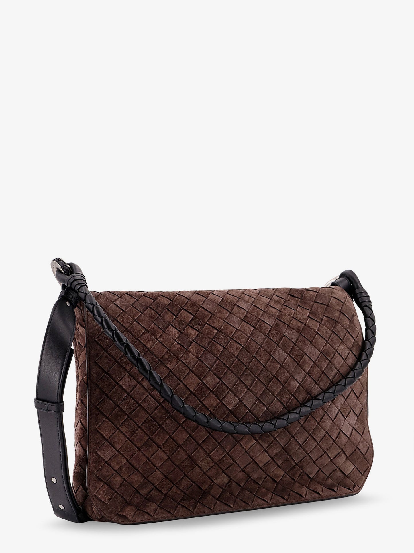 Boorsa a tracolla in suede con effetto Intrecciato