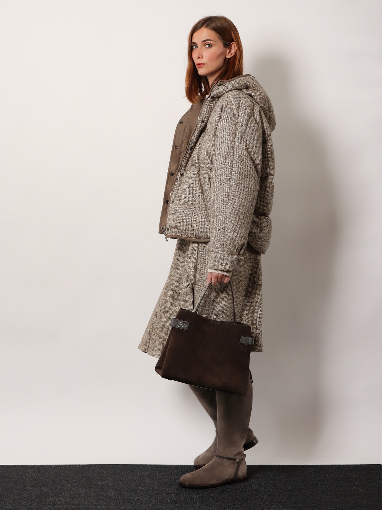 Reversible wool and silk down jacket