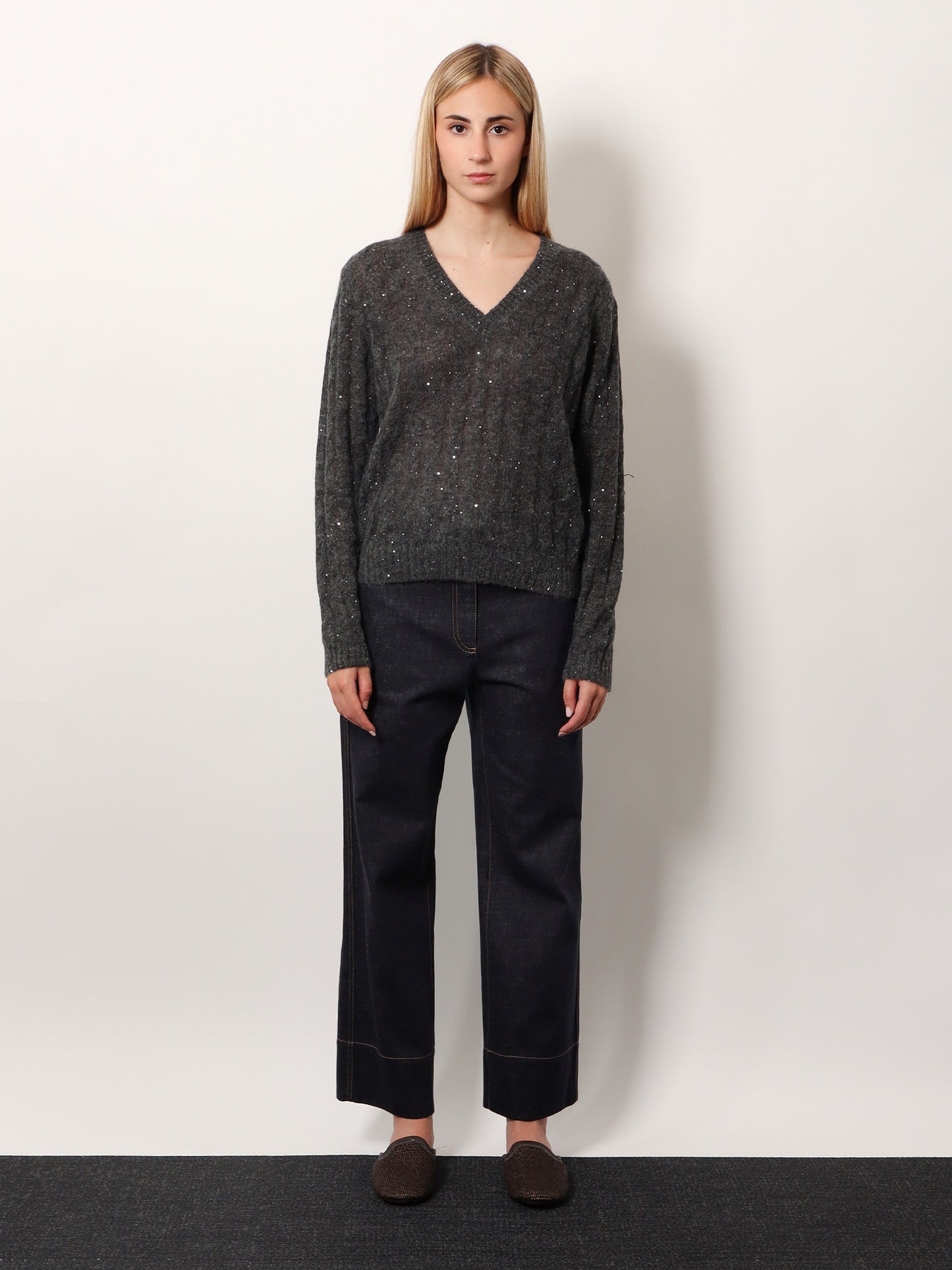 Wool blend sweater with all-over sequins