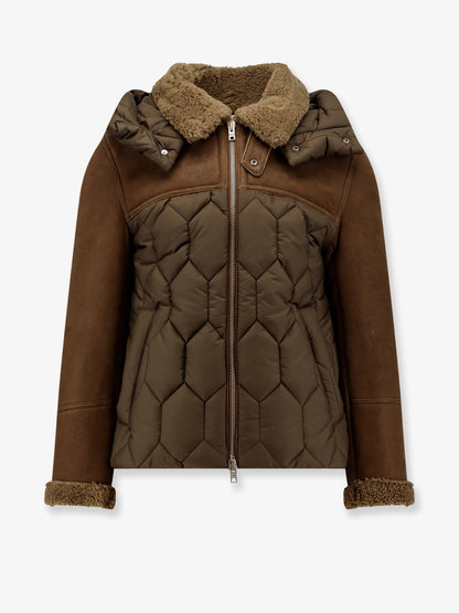 Padded nylon down jacket with leather inserts thumbnail