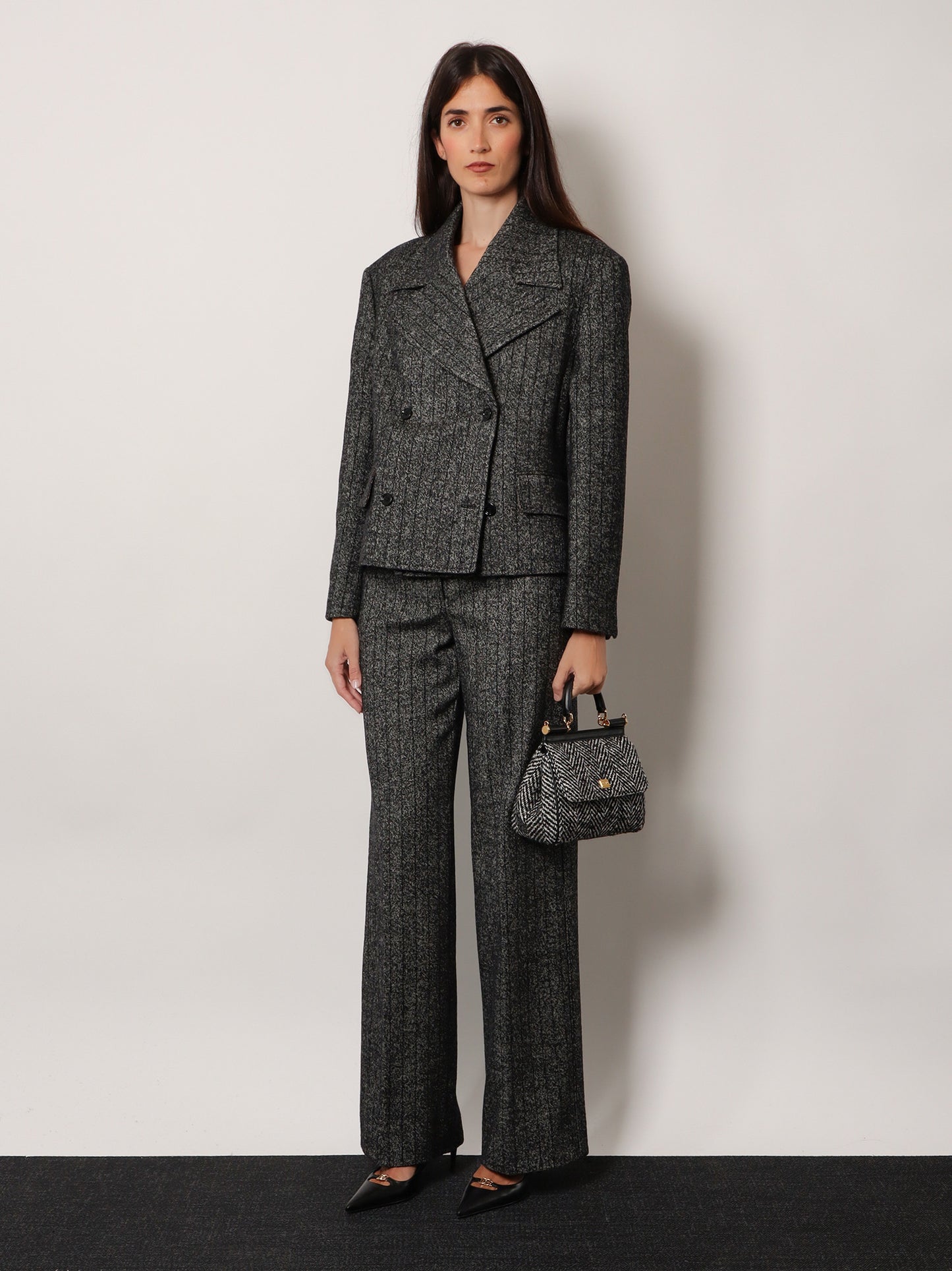 Wool blend striped double-breasted blazer