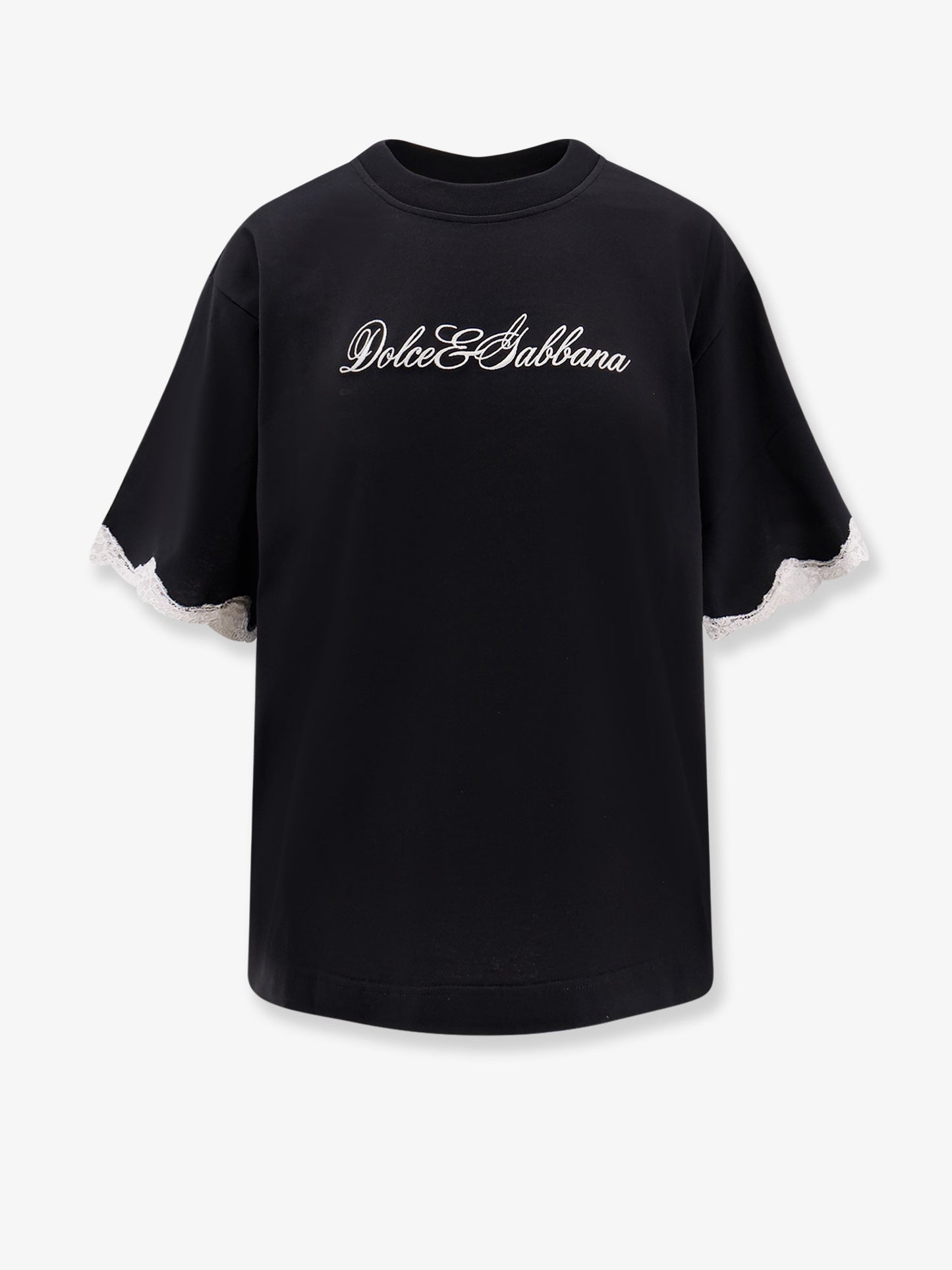 T-shirt in cotone con dettagli in pizzo