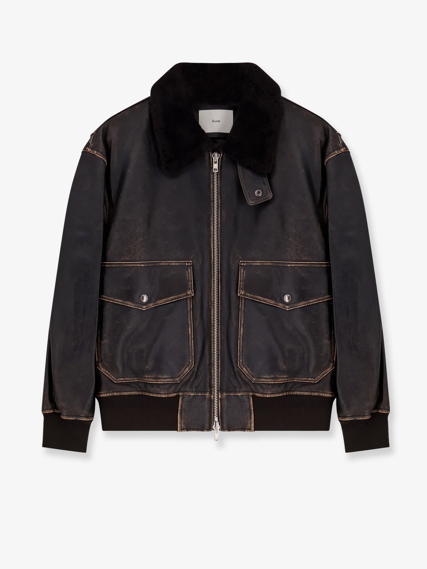 Leather jacket with shearling collar