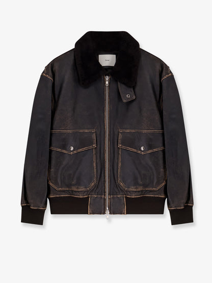 Leather jacket with shearling collar thumbnail