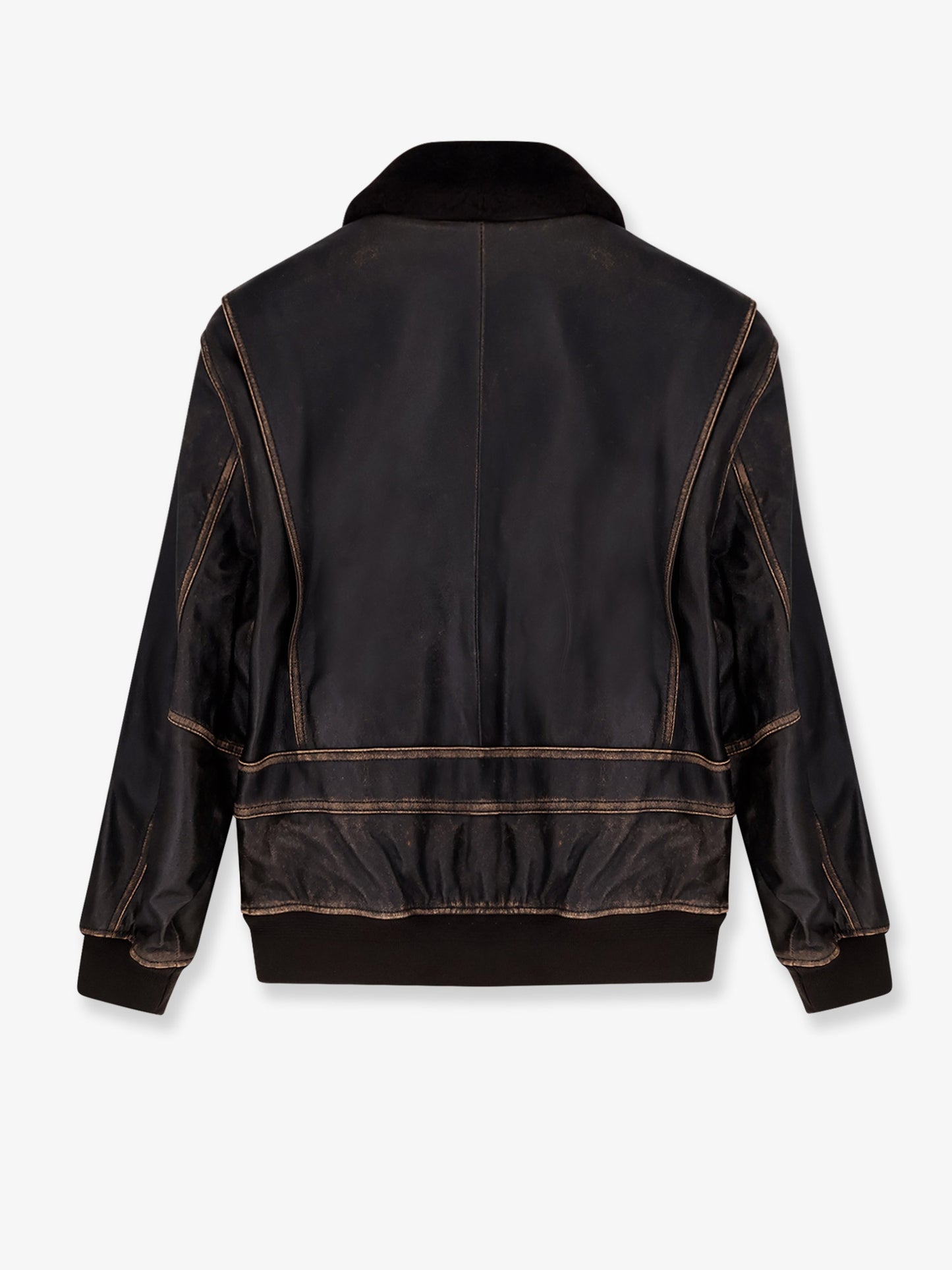 Leather jacket with shearling collar