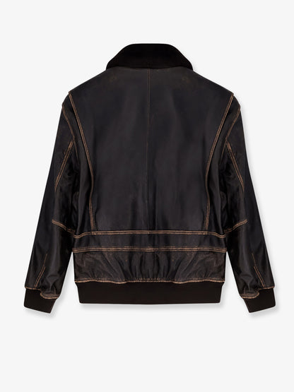 Leather jacket with shearling collar thumbnail