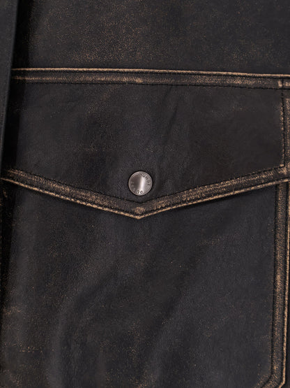Leather jacket with shearling collar thumbnail