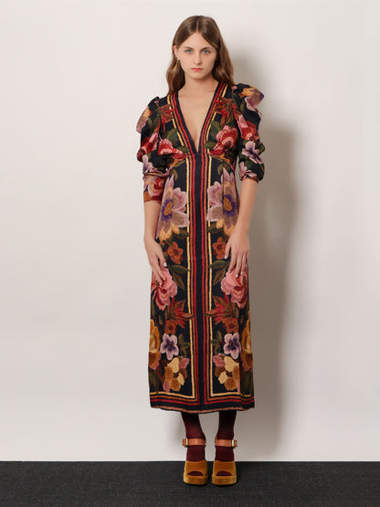 Vestito lungo in viscosa con stampa Chenille Flowers thumbnail