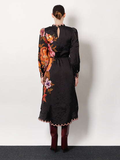 Satin midi dress with floral print thumbnail