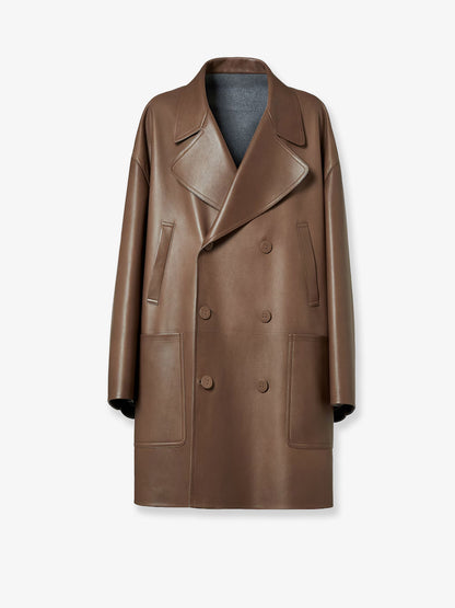 Double-breasted leather coat thumbnail