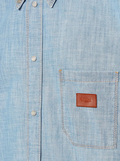 Cotton shirt with denim effect thumbnail