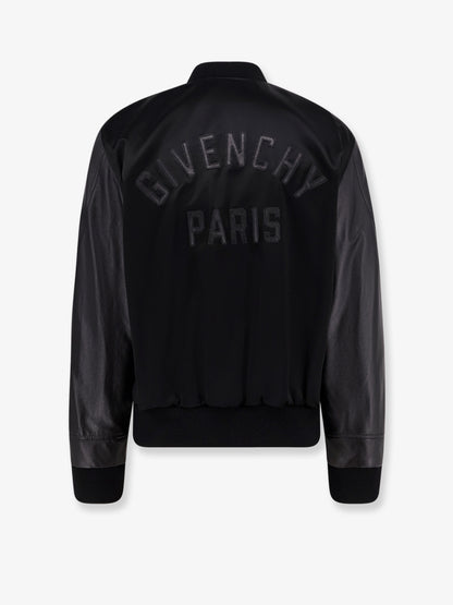 Cotton and nylon jacket with leather sleeves thumbnail