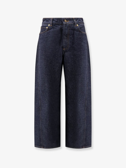 Twisted dark blue denim jeans thumbnail