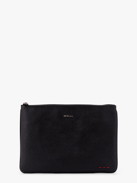 Nylon clutch bag with iconic logo embroidery