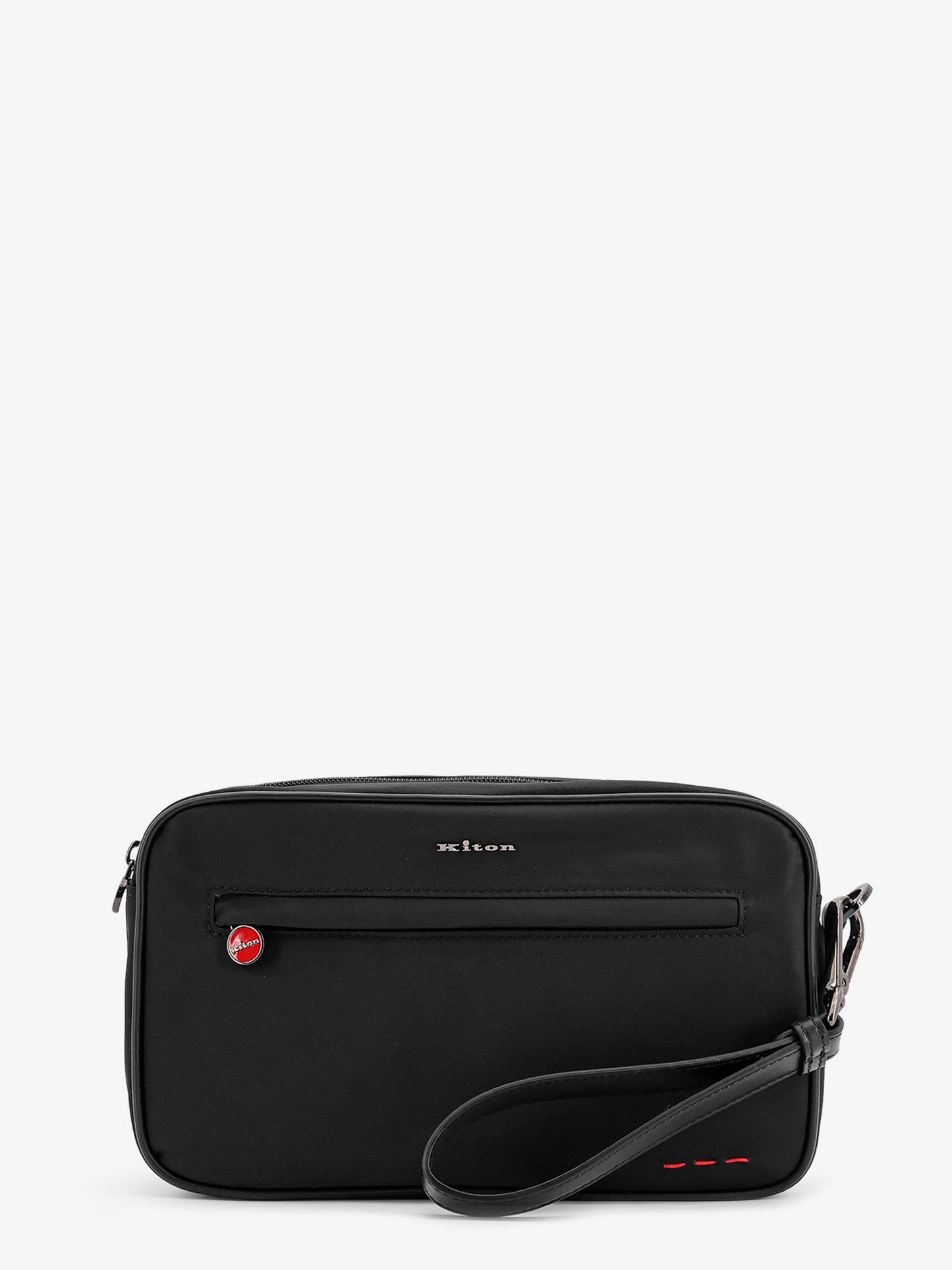 Nylon clutch bag with iconic logo embroidery