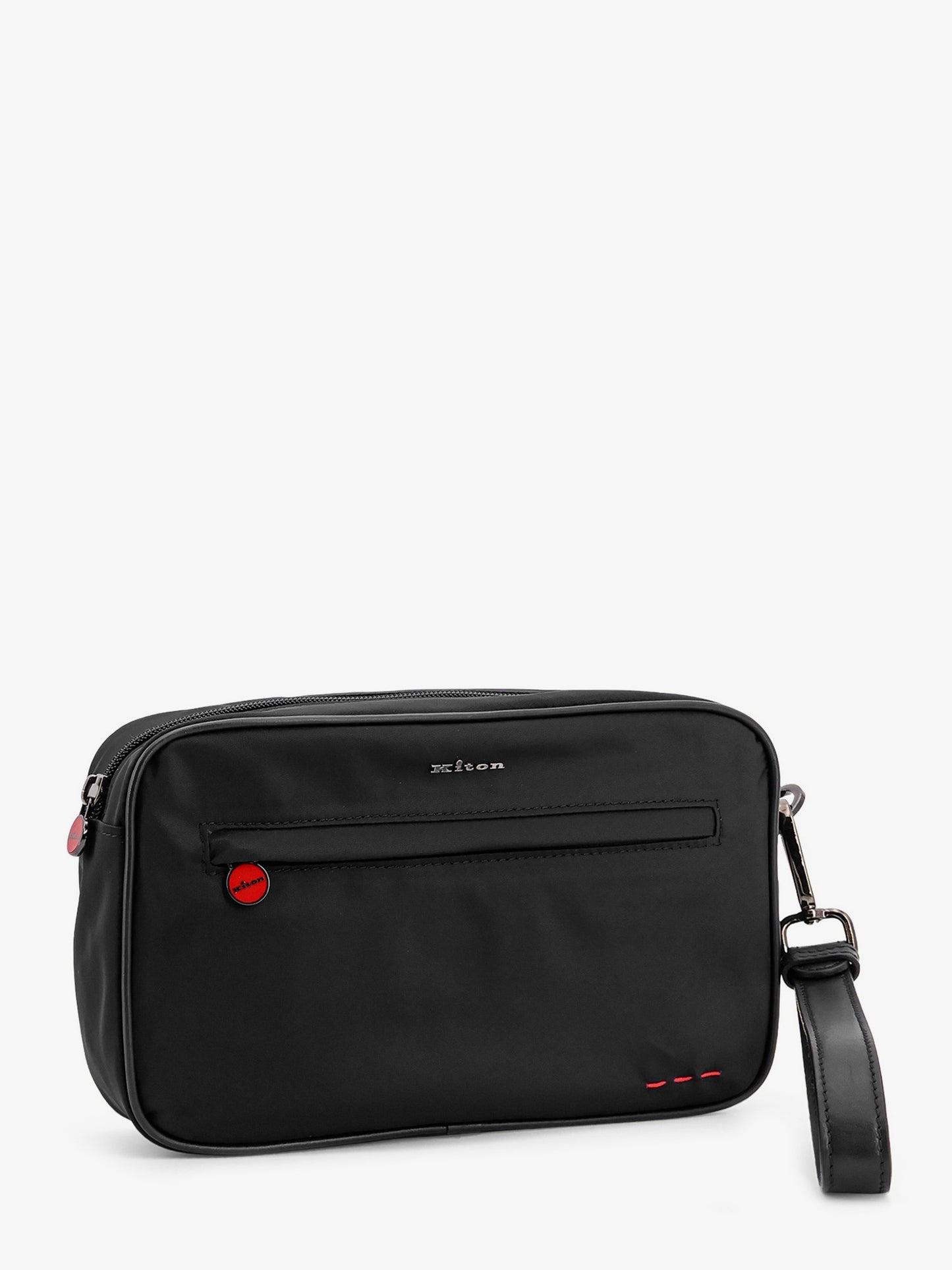 Nylon clutch bag with iconic logo embroidery