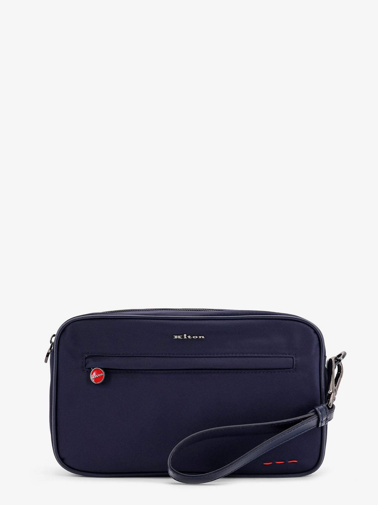 Nylon clutch bag with iconic logo embroidery