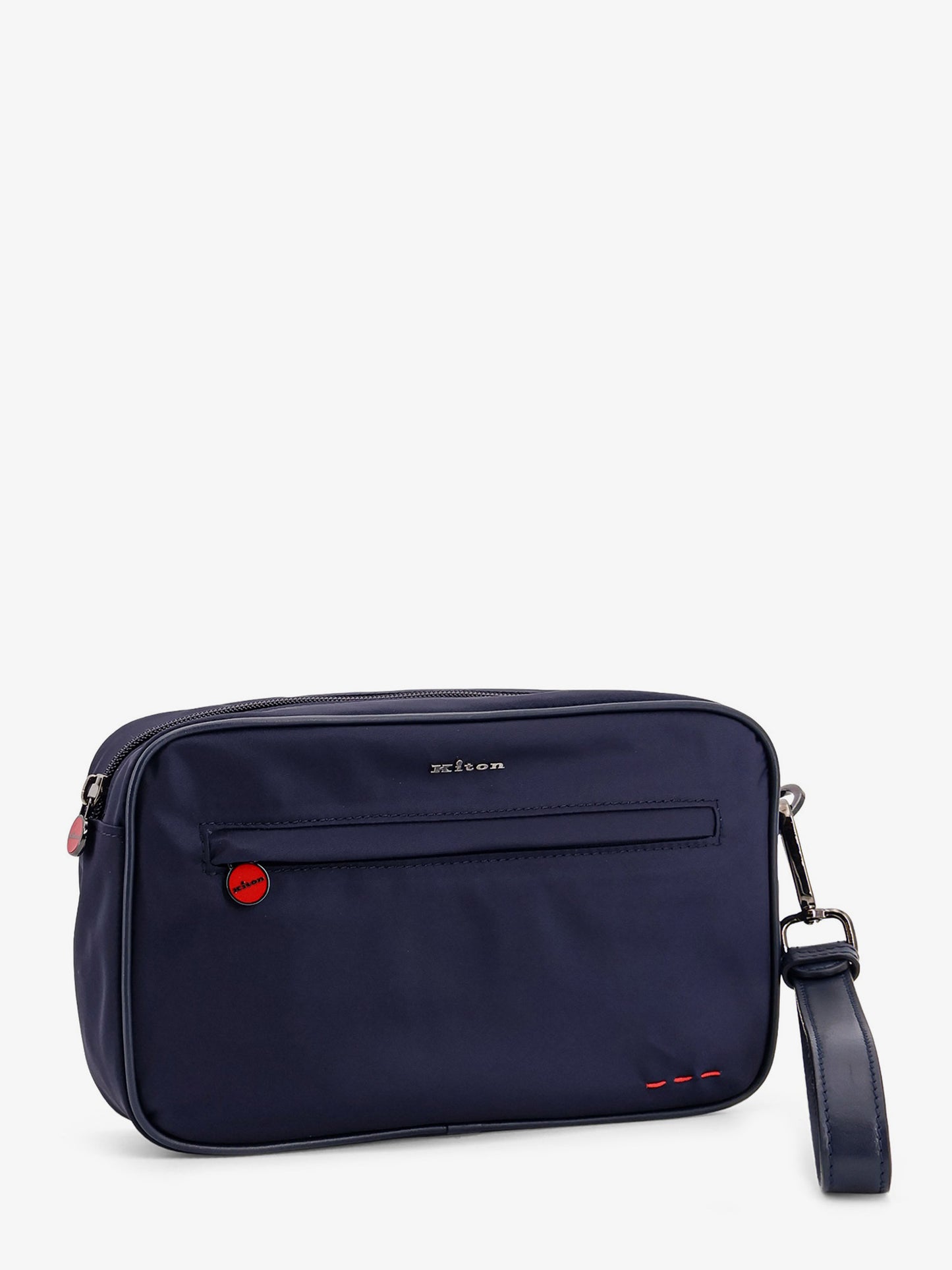Nylon clutch bag with iconic logo embroidery