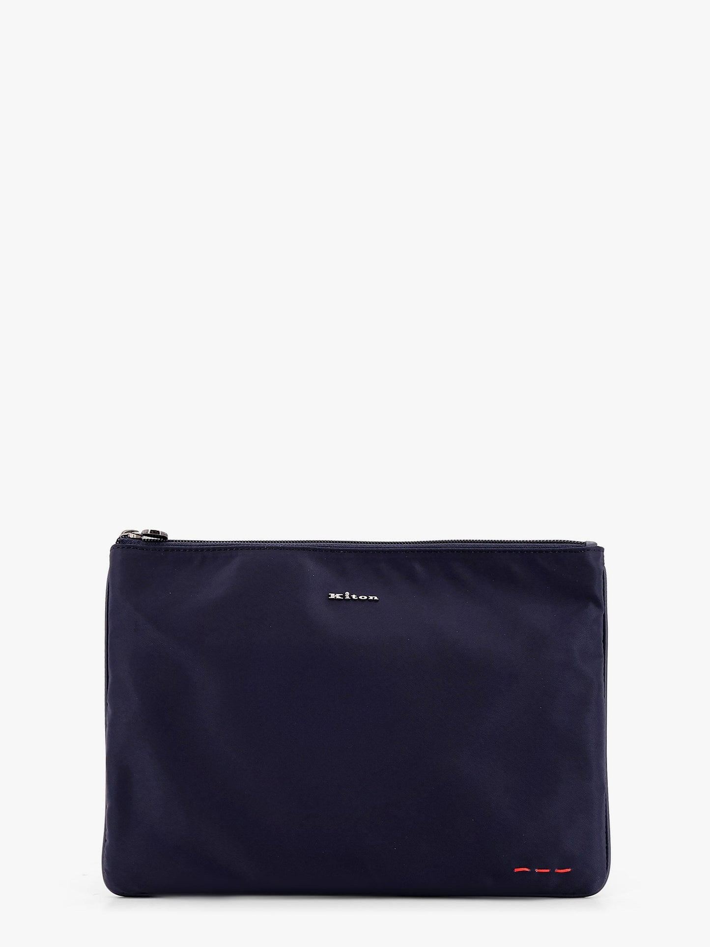 Nylon clutch with metal lettering logo