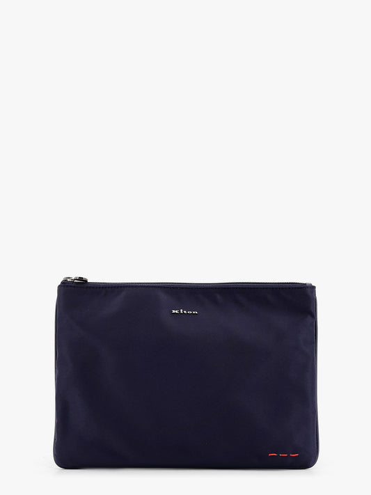 Nylon clutch with metal lettering logo