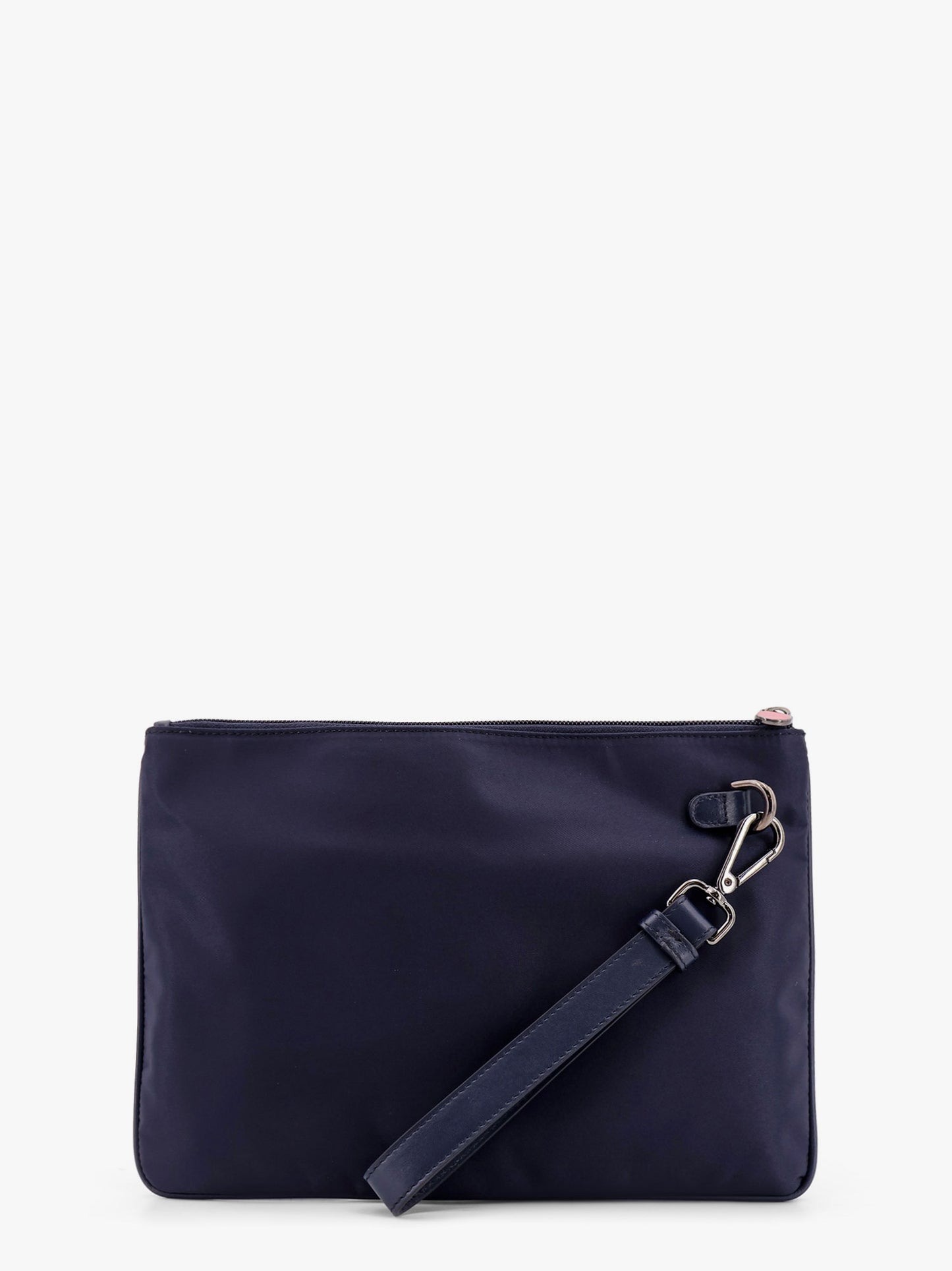 Nylon clutch with metal lettering logo