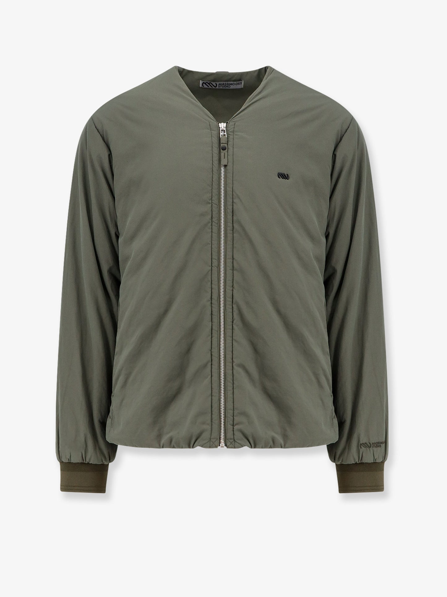 Giubbino in nylon con patch logo in metallo frontale