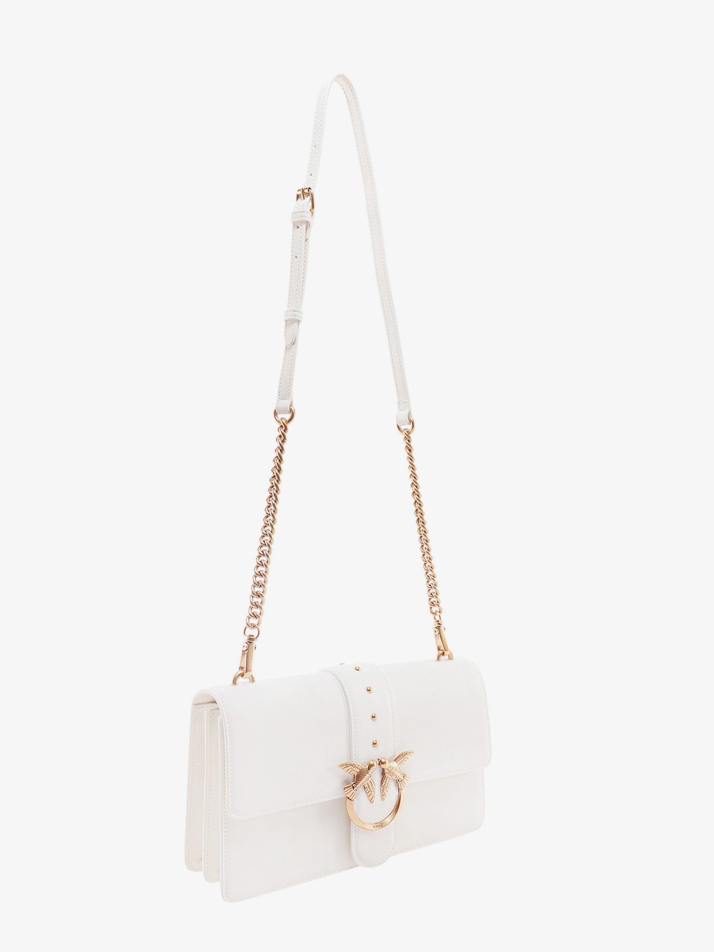 Leather shoulder bag with love birds buckle