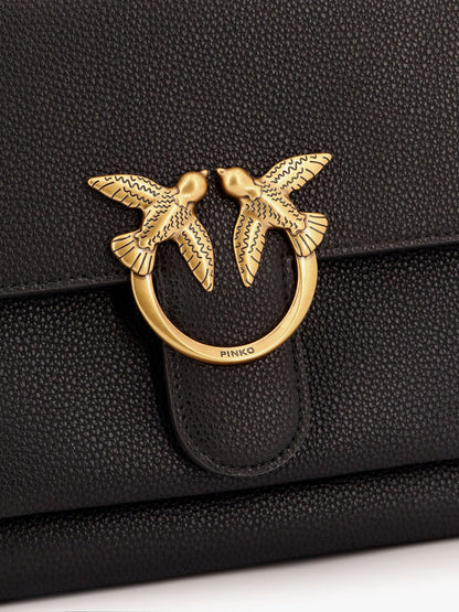 Leather shoulder bag with metal love birds buckle thumbnail