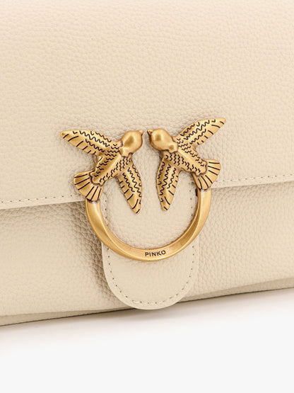 Leather shoulder bag with metal love birds buckle thumbnail