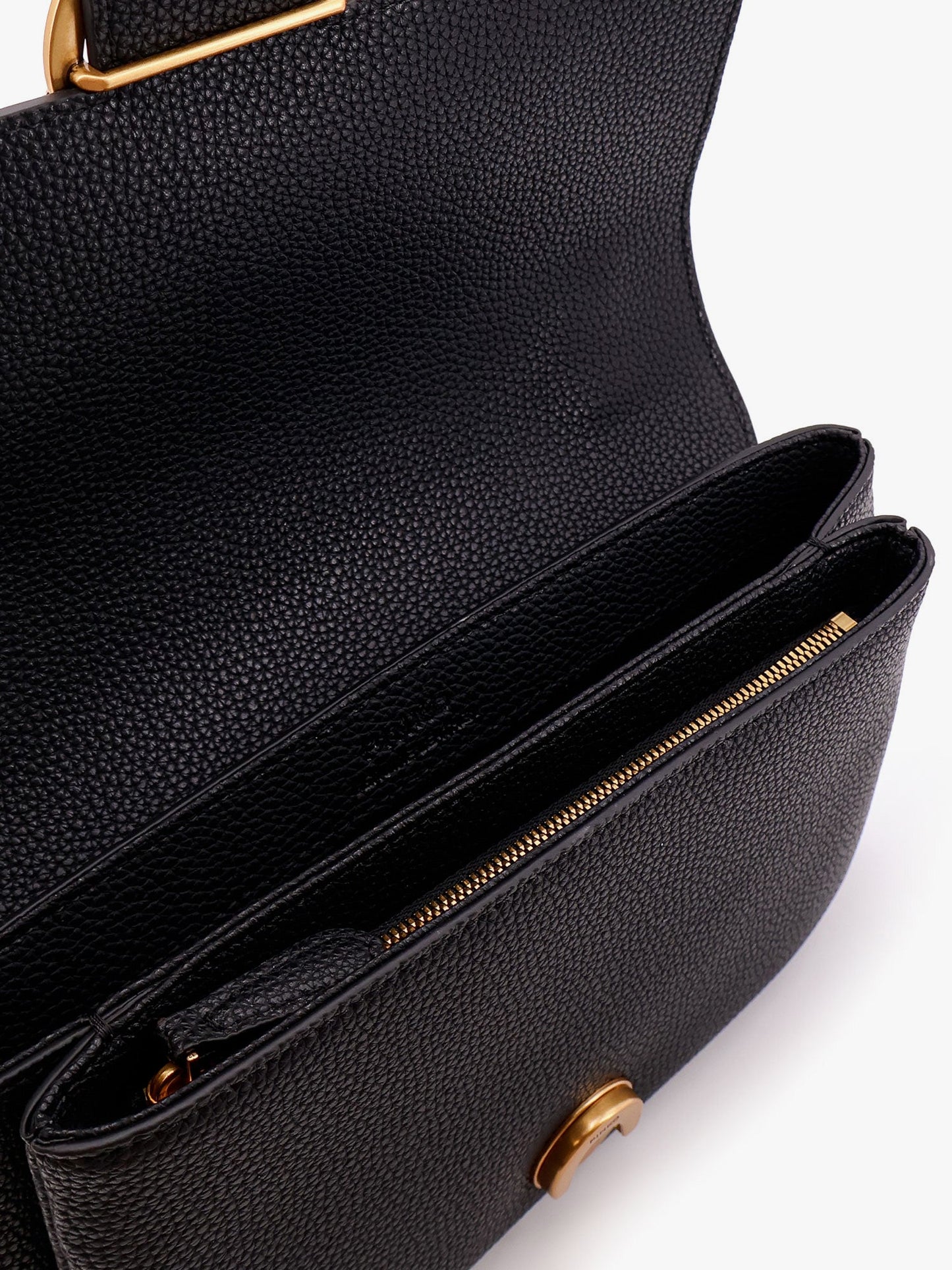 Leather shoulder bag with metal love birds buckle