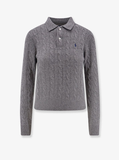 Cable knit wool and cashmere polo sweater thumbnail