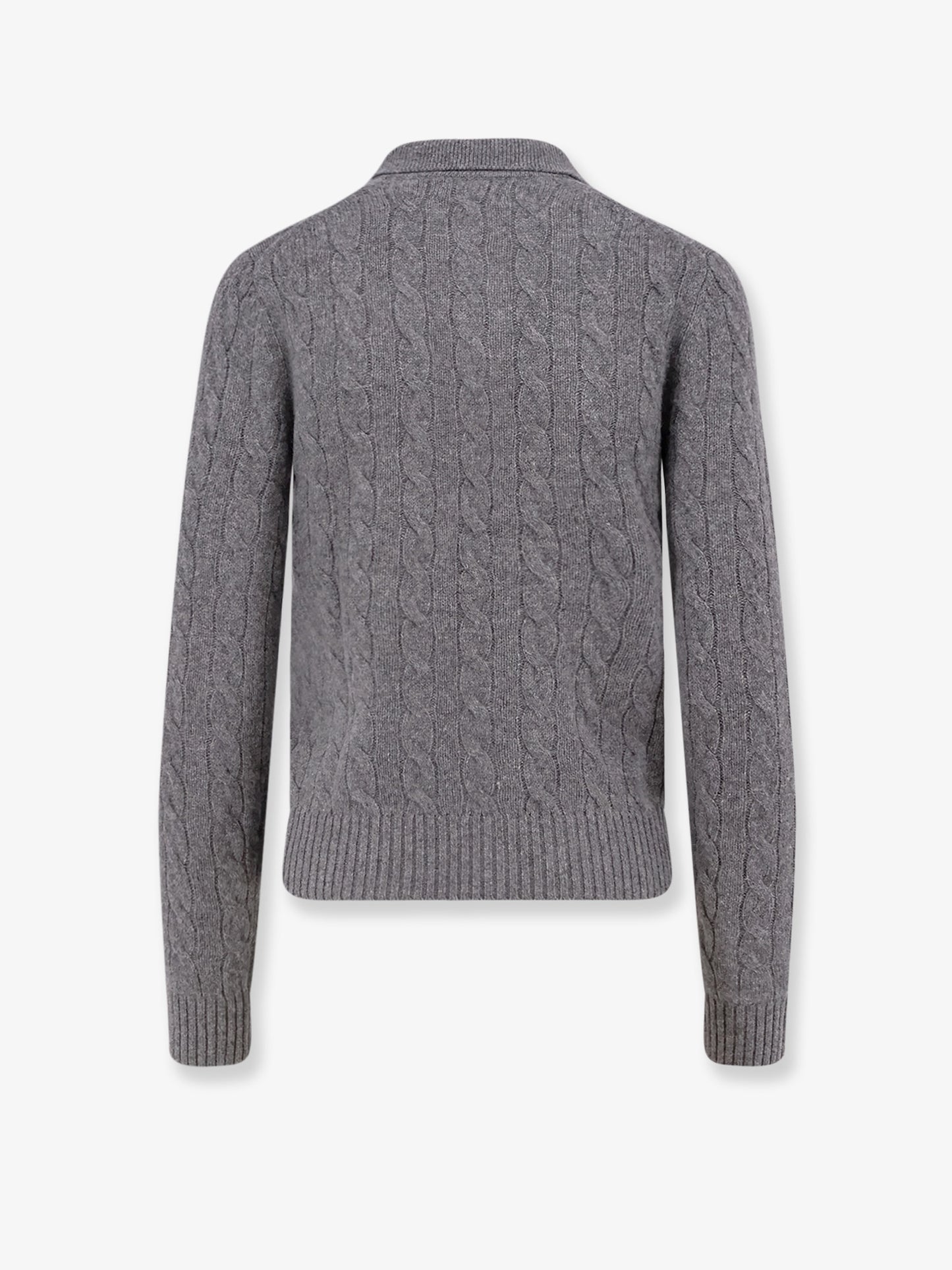 Cable knit wool and cashmere polo sweater