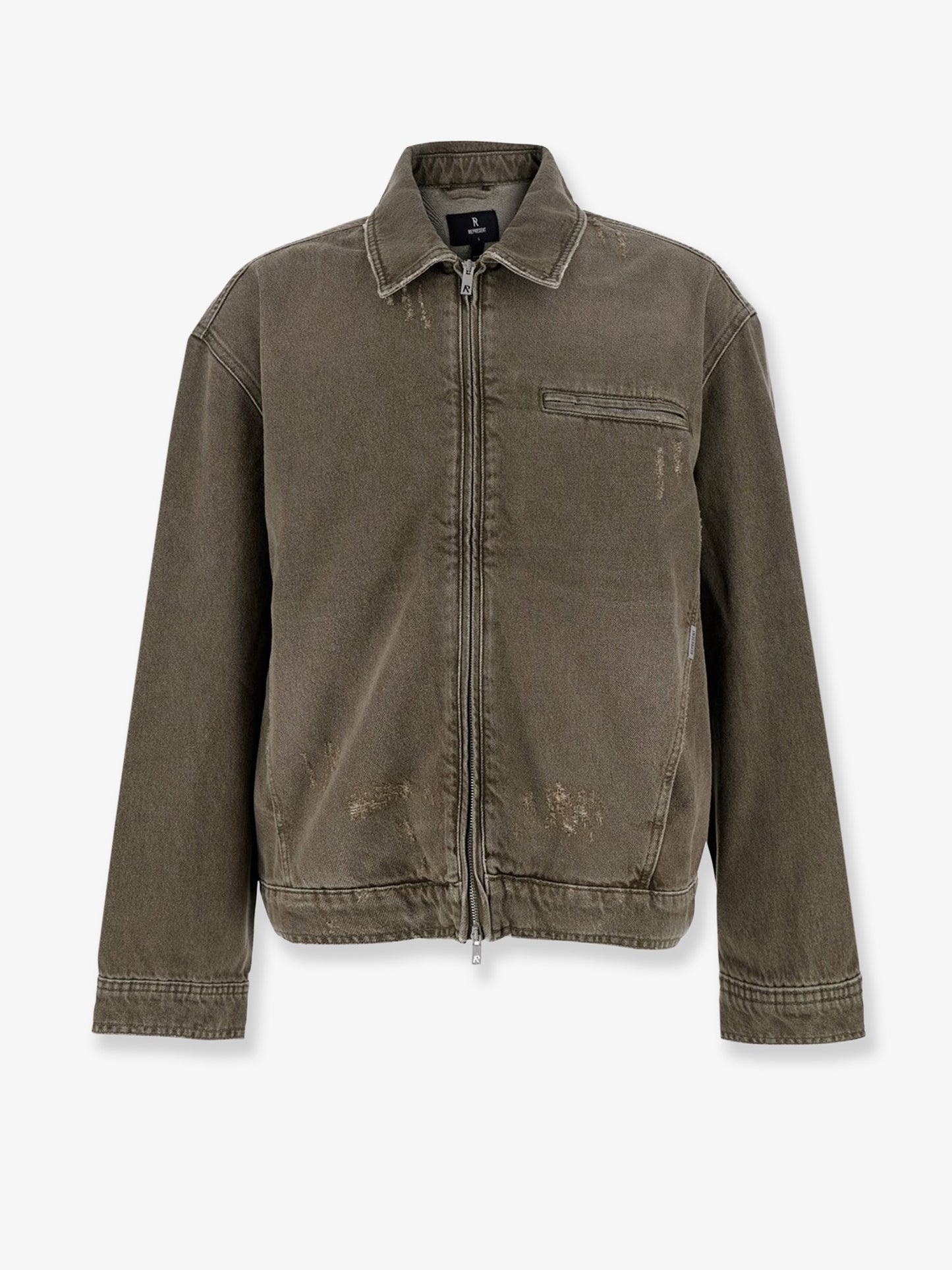 Denim jacket with distressed effect