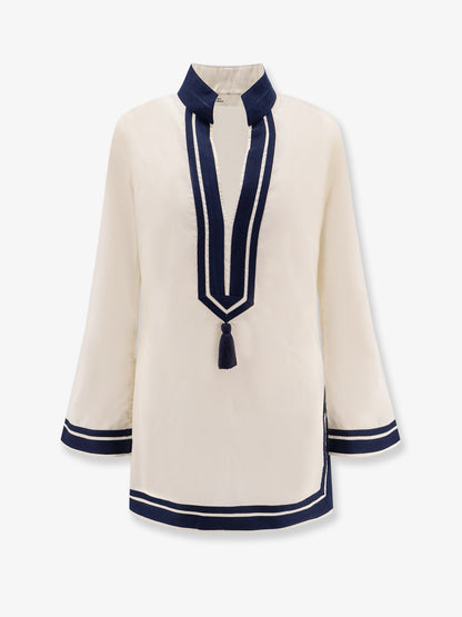 Cotton short dress with contrasting profiles thumbnail