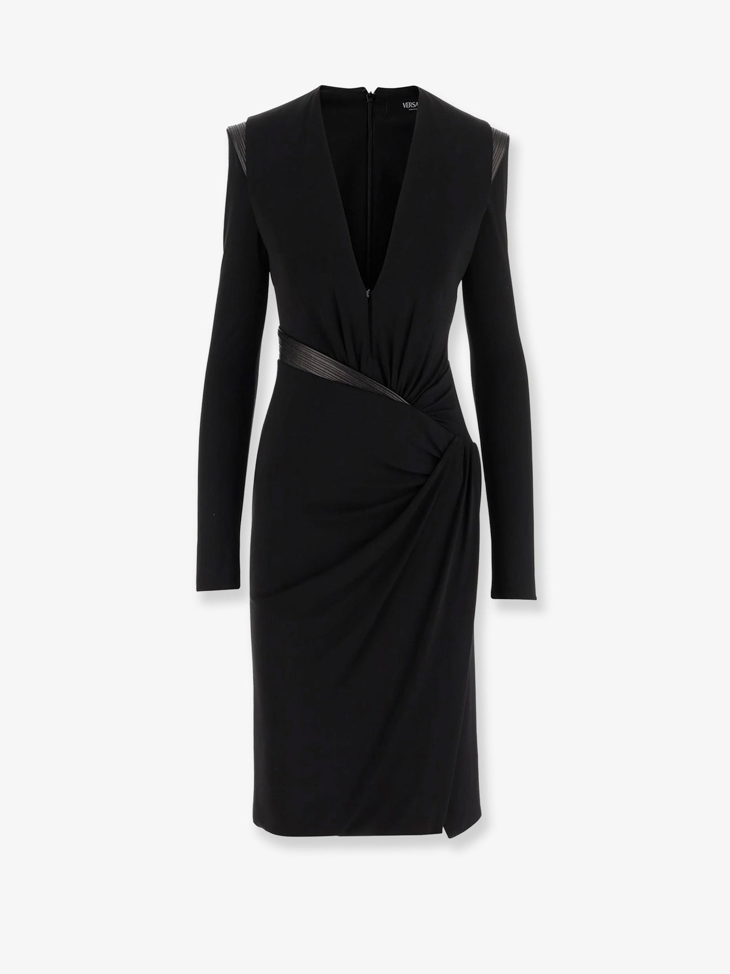 Crepe mini dress with V-neckline