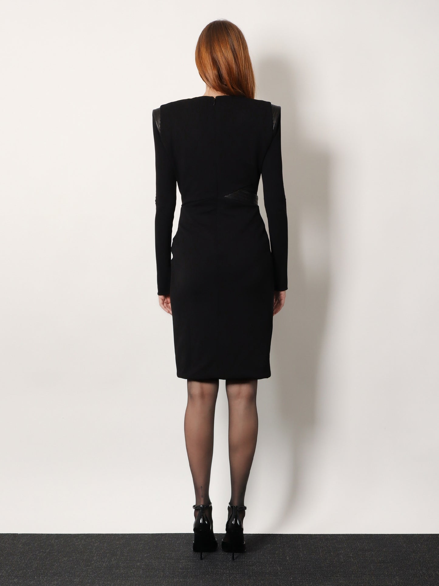 Crepe mini dress with V-neckline