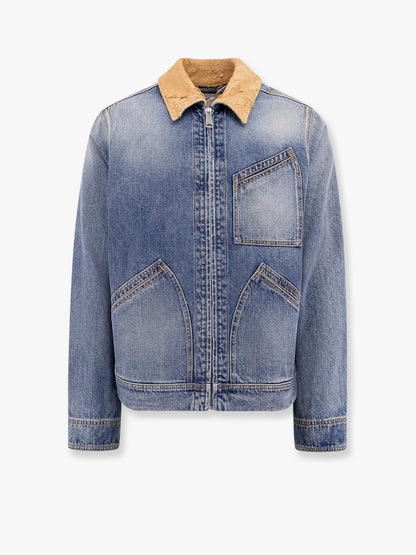 Washed blue ddenim jacket with suede collar thumbnail