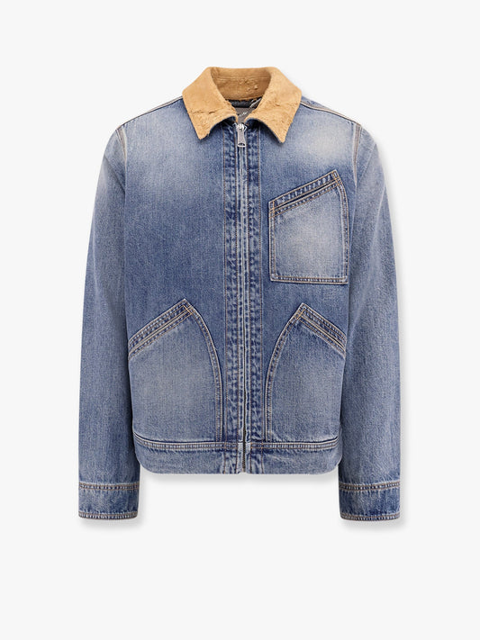 Washed blue ddenim jacket with suede collar